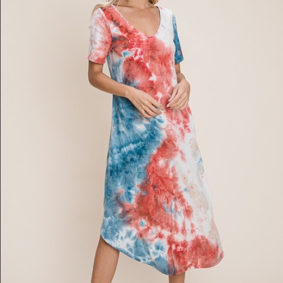 NEW Boutique Red White & Blue Plus Tie Dye Dress - Picture 7 of 13
